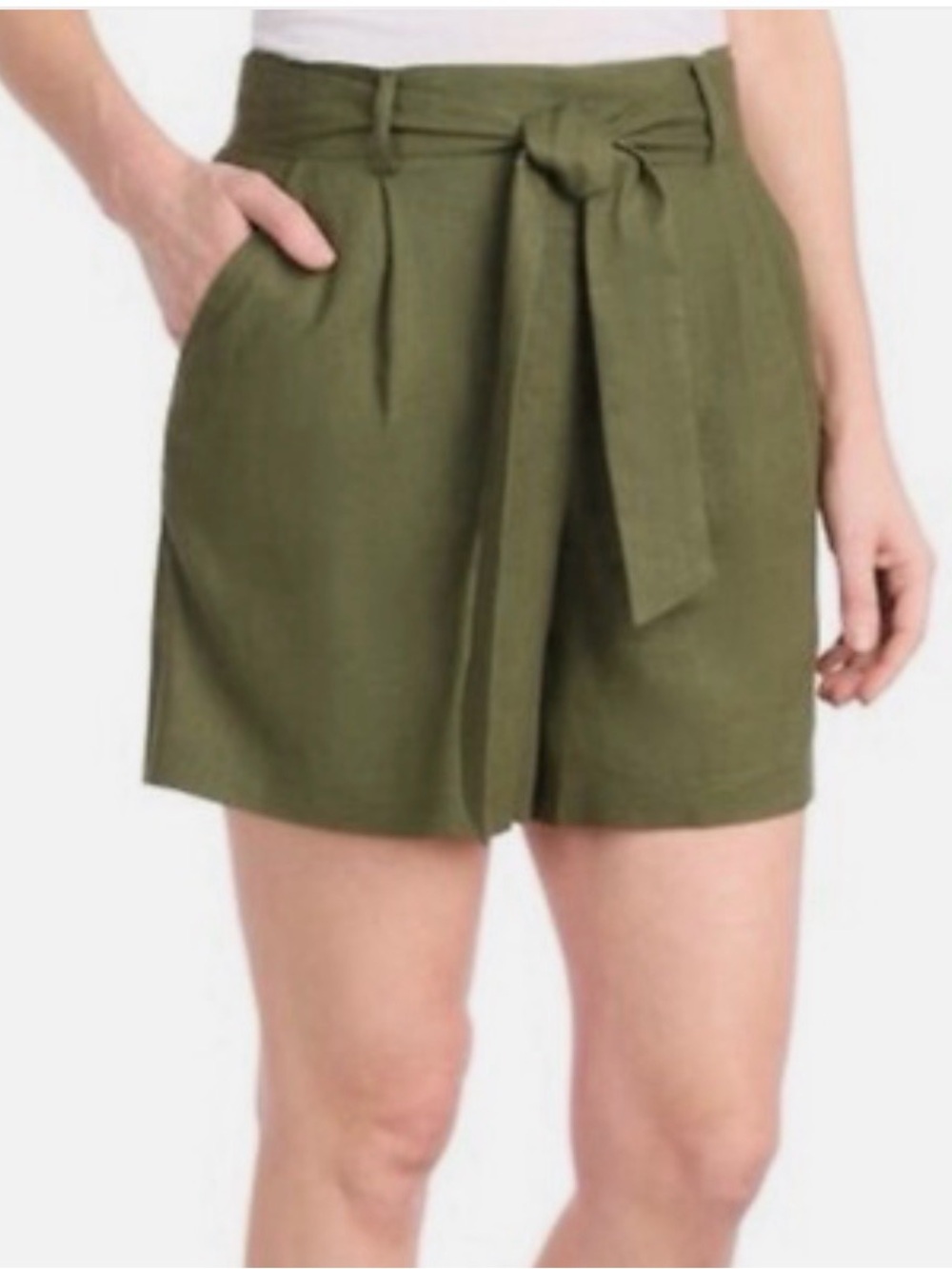 Dalia Women’s XXL Olive Green Linen Blend Paperbag Waist Tie Shorts NWT